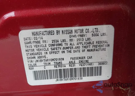 2014 Infiniti Q50 Premium from USA, damaged, VIN JN1BV7AR1EM701939